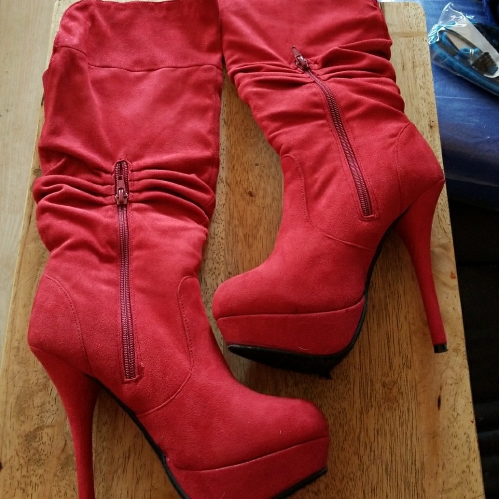 beautiful red heel boots
